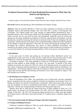 Evolution Characteristics of Urban Residential Environment in Tibet Since the Reform and Opening Up