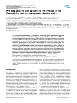 Pre-Dispositions and Epigenetic Inheritance in the Escherichia Coli Lactose Operon Bistable Switch