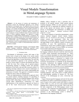 Visual Models Transformation in Metalanguage System Alexander O