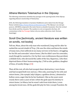 Commentary on Athena's Mentoring of Telemachus in the Odyssey