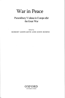 War in Peace Paramilitary Violence in Europe After the Great War