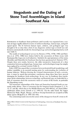 Stegodonts and the Dating of Stone Tool Assemblages in Island Southeast Asia