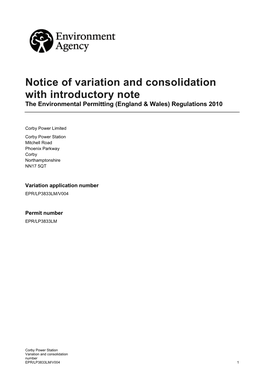 Notice of Variation and Consolidation with Introductory Note the Environmental Permitting (England & Wales) Regulations 2010