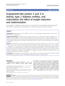 Angiopoietin-Like Protein 3 and 4 in Obesity, Type 2 Diabetes