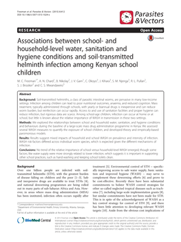 And Household-Level Water, Sanitation and Hygiene Conditions and Soil-Transmitted Helminth Infection Among Kenyan School Children M