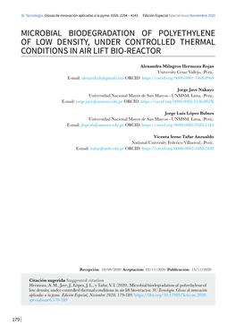 Microbial Biodegradation of Polyethylene of Low Density, Under Controlled Thermal Conditions in Air Lift Bio-Reactor