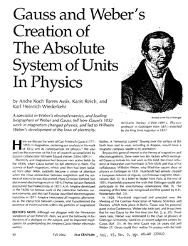 Gauss and Weber's Creation of the Absolute System of Units Inphysics