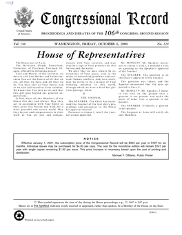 Congressional Record United States of America PROCEEDINGS and DEBATES of the 106Th CONGRESS, SECOND SESSION