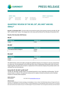 Quarterly Review of the Bel 20®, Bel Mid® and Bel Small®