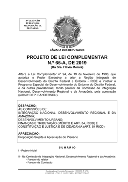 PROJETO DE LEI COMPLEMENTAR N.º 65-A, DE 2019 (Da Sra