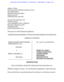 Jeffrey T. Renz the University of Montana School of Law 32 Campus Drive Missoula, Montana 59812 (406) 243-5127 Jeff.Renz@Mso.Umt.Edu