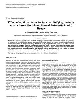 Effect of Environmental Factors on Nitrifying Bacteria Isolated from the Rhizosphere of Setaria Italica (L.) Beauv