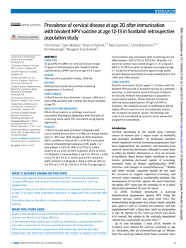 Prevalence of Cervical Disease at Age 20 After Immunisation with Bivalent