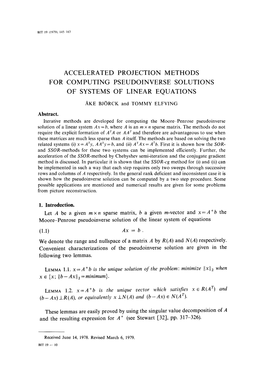 Accelerated Projection Methods for Computing Pseudoinverse Solutions of Systems of Linear Equations