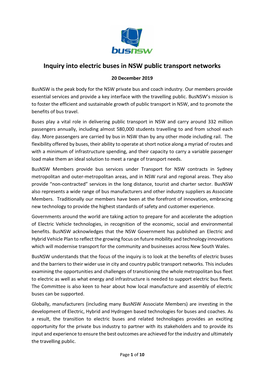 Inquiry Into Electric Buses in NSW Public Transport Networks