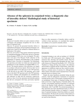 In Conjoined Twins: a Diagnostic Clue of Laterality Defects? Radiological Study of Historical Specimens