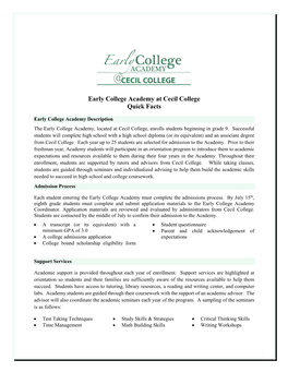Early College Academy at Cecil College Quick Facts
