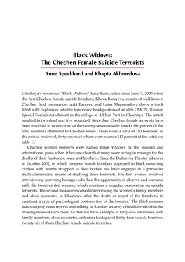 Black Widows: the Chechen Female Suicide Terrorists Anne Speckhard and Khapta Akhmedova