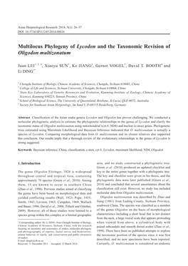 Multilocus Phylogeny of Lycodon and the Taxonomic Revision of Oligodon Multizonatum