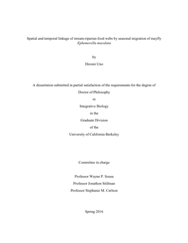 Spatial and Temporal Linkage of Stream-Riparian Food Webs by Seasonal Migration of Mayfly Ephemerella Maculata