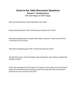 Come to the Table Discussion Questions Session 1: Amazing Grace with Scott Hagan and Kirk Hagan