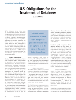 U.S. Obligations for the Treatment of Detainees