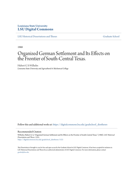 Organized German Settlement and Its Effects on the Frontier of South-Central Texas