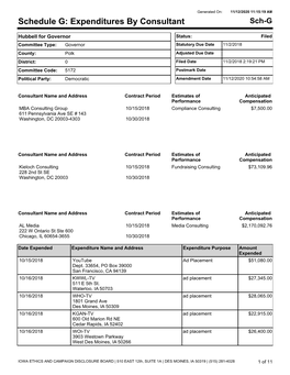 Schedule G: Expenditures by Consultant Sch-G