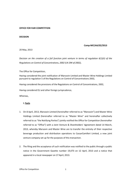 Marsovin Limited / Master Wine Holdings Limited