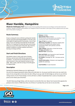 River Hamble, Hampshire Moderate Challenging Trail: Please Be Aware That the Grading of This Trail Was Set According to Normal Water Levels and Conditions