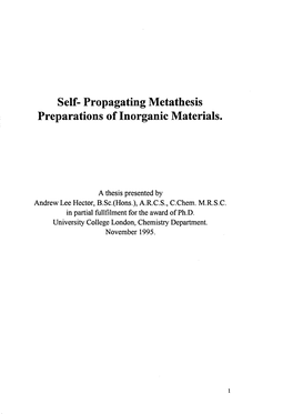 Self-Propagating Metathesis Preparations of Inorganic Materials