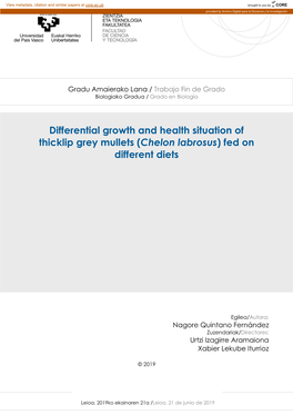 (Chelon Labrosus) Fed on Different Diets