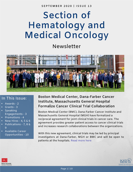 SEPTEMBER 2020 | ISSUE 13 Section of Hematology and Medical Oncology Newsletter