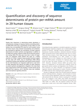 Quantification and Discovery of Sequence Determinants of Protein-Per-Mrna Amount in 29 Human Tissues