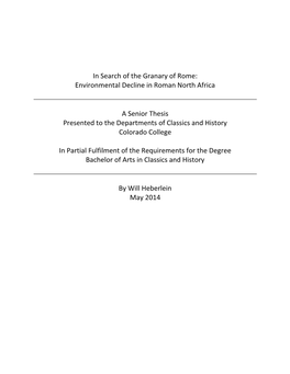 In Search of the Granary of Rome: Environmental Decline in Roman North Africa