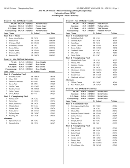 2015 NCAA Division I Men's Swimming & Diving Championships, March 28 Finals Heat Sheet