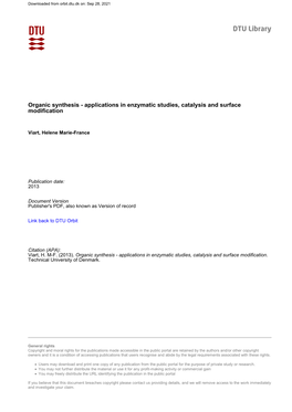 Organic Synthesis - Applications in Enzymatic Studies, Catalysis and Surface Modification