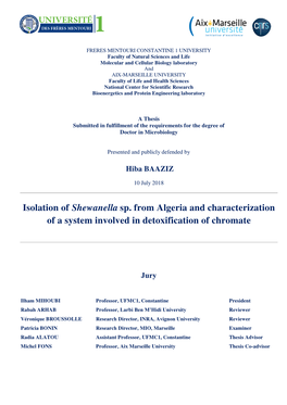 Isolation of Shewanella Sp. from Algeria and Characterization of a System Involved in Detoxification of Chromate