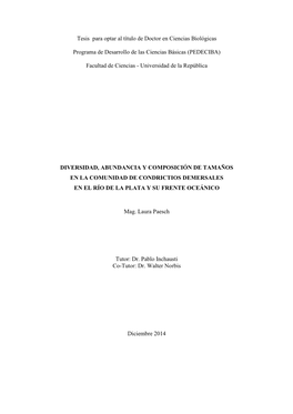 Tesis Para Optar Al Título De Doctor En Ciencias Biológicas Programa De Desarrollo De Las Ciencias Básicas (PEDECIBA) Facul