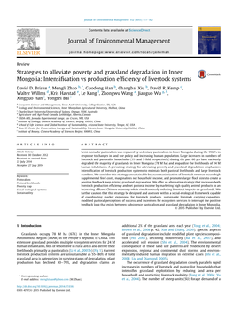 Strategies to Alleviate Poverty and Grassland Degradation in Inner Mongolia: Intensiﬁcation Vs Production Efﬁciency of Livestock Systems