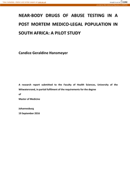 Near-Body Drugs of Abuse Testing in a Post Mortem Medico-Legal Population in South Africa: a Pilot Study