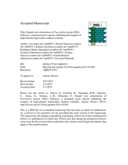 Fungal Root Colonization of Puccinellia Frigida (Phil.) Johnston, a Dominant Grass Species Inhabiting the Margins of High-Altitude Hypersaline Andean Wetlands