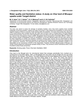 Water Quality and Sanitation Status: a Study on Char Land of Bhuapur Upazila Under Tangail District