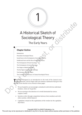 Chapter 1: a Historical Sketch of Sociological Theory the Early Years