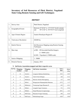 Inventory of Soil Resources of Phek District, Nagaland State Using Remote Sensing and GIS Techniques