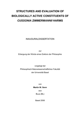 Structures and Evaluation of Biologically Active Constituents of Cussonia Zimmermannii Harms