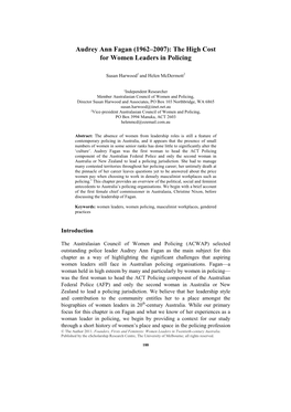 Audrey Ann Fagan (1962–2007): the High Cost for Women Leaders in Policing