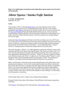 Alister Spence / Satoko Fujii: Intelsat