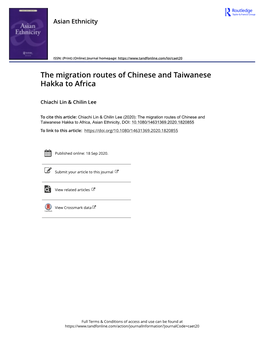 The Migration Routes of Chinese and Taiwanese Hakka to Africa
