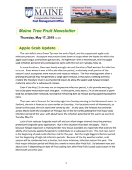 Apple Scab Update . the Rain Deficit Since Green Tip Near the End of April, and Has Suppressed Apple Scab Infection Pressure